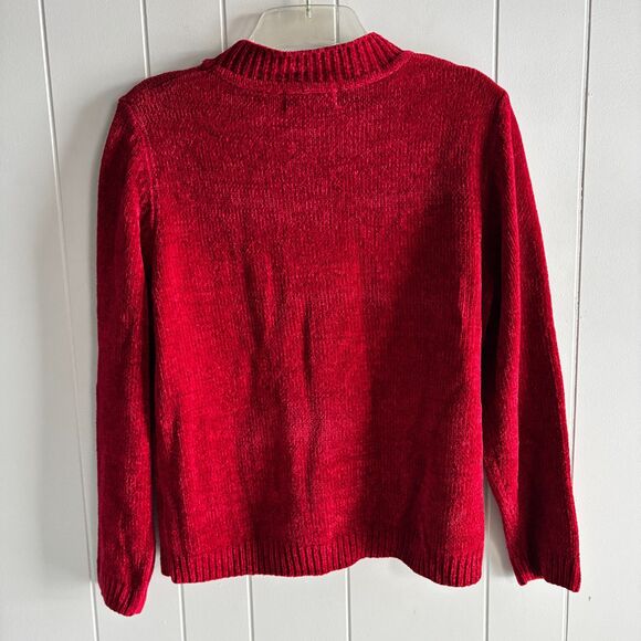 Alfred Dunner Petite PXL Red Chenille Embroidered Floral Holiday Sweater #C - Picture 3 of 5